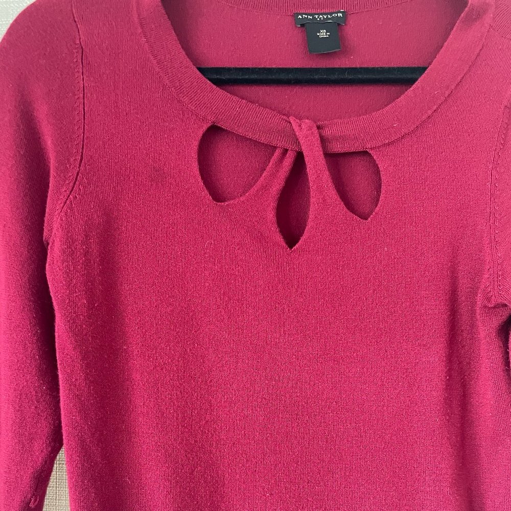 Ann Taylor Wine Colored PeekABoo 3/4 Sleeve Sweater Top